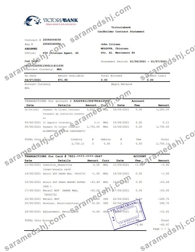 Moldova Victoriabank excel pdf